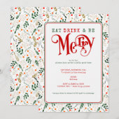 ベリーブランチ、ドリンク食べメリークリスマスポットラック 招待状 (正面/裏面)