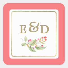 ベリーブランチ |ピンクコーラルモノグラム結婚ズ スクエアシール