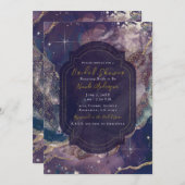 ベリーブルーウォーターカラー金ゴールドシナブライダルシャワー 招待状 (正面/裏面)