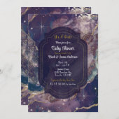 ベリーブルーウォーター色金ゴールド天ベビーシャワー 招待状 (正面/裏面)