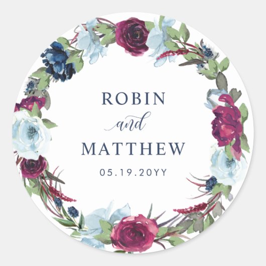 ベリーブルーブルゴーニュフローラ封筒用シール ラウンドシール (正面)