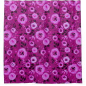 ベリーマゼンタの水彩花模様 シャワーカーテン (正面)