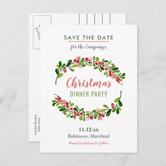 ベリーメリークリスマスディナー | ホリデーパーティー 案内ポストカード (正面/裏面)