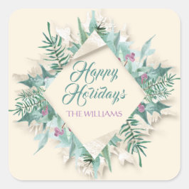 ベリーメリークリスマスハッピーホリデイズアイボリーミント スクエアシール