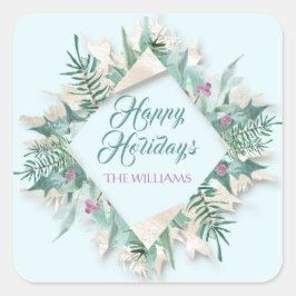 ベリーメリークリスマスハッピーホリデイズブルーミント スクエアシール