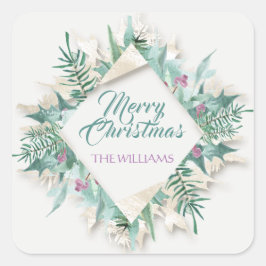 ベリーメリークリスマスハッピーホリデーズダイヤモンドフレーム スクエアシール