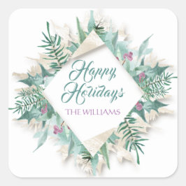 ベリーメリークリスマスハッピーホリデーズホワイトミント スクエアシール