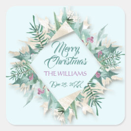 ベリーメリークリスマスホリデーズアイボリーブルーミント スクエアシール