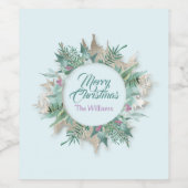 ベリーメリークリスマスホリデーズコテージティール（緑がかった色）ブルー ワインラベル (シングルラベル)