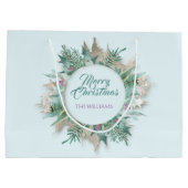 ベリーメリークリスマスホリデーズブランチブルーアイボリー ラージペーパーバッグ (裏面)