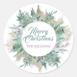 ベリーメリークリスマスホリデーズリースホワイトミント ラウンドシール