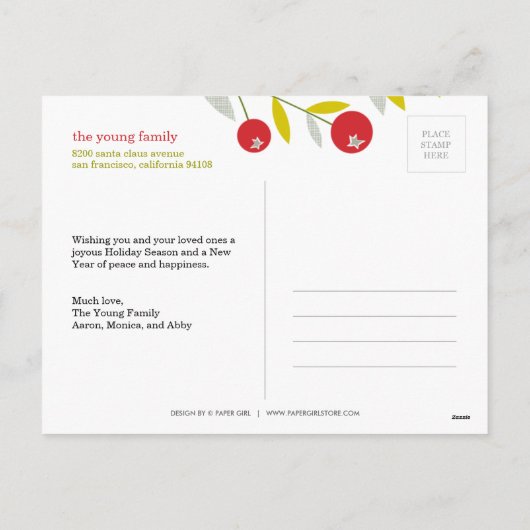 ベリーメリークリスマスホリデーフォトカードポストカード シーズンポストカード (裏面)