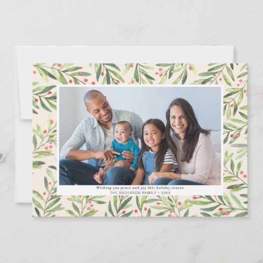 ベリーモダングリーンクリームクリスマス写真 シーズンカード (正面)