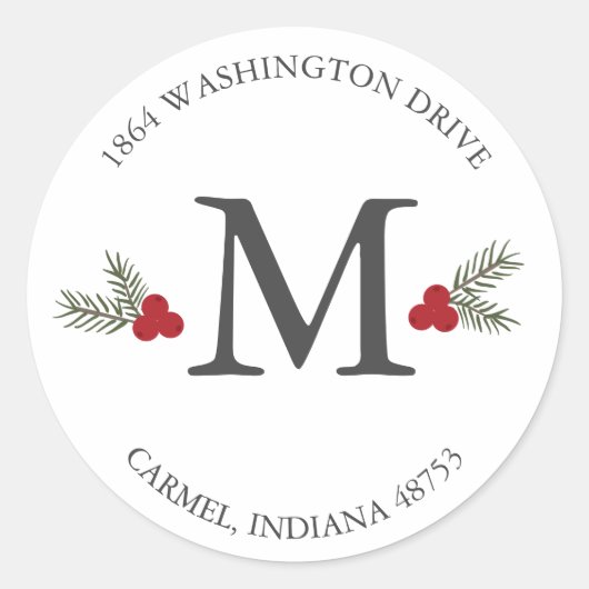 ベリーモノグラムホリデイ差出人住所ステッカー ラウンドシール (正面)