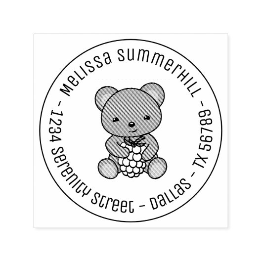 ベリーラウンドアドレスを持つかわいいテディベア セルフインキングスタンプ (デザイン)