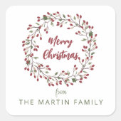 ベリーリースパーソナライズされたギフトラベル スクエアシール (正面)