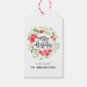 ベリーリースメリークリスマスウォーター色ギフトラベル ギフトタグ (正面)