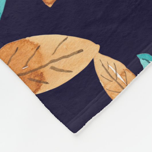 ベリーレッドネイビーマスタードウォーター色フラワーアート フリースブランケット (角)