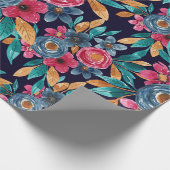 ベリーレッドネイビーマスタードウォーター色フラワーアート ラッピングペーパー (角)