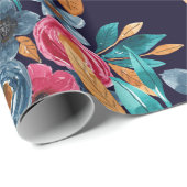 ベリーレッドネイビーマスタードウォーター色フラワーアート ラッピングペーパー (ロールコーナー)