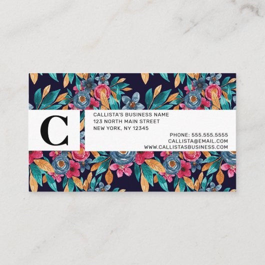 ベリーレッドネイビーマスタードウォーター色フラワーアート 名刺 (裏面)