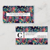 ベリーレッドネイビーマスタードウォーター色フラワーアート 名刺 (正面/裏面)