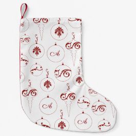 ベリーレッドモノグラムバウブルオーナメントパターン スモールクリスマスストッキング