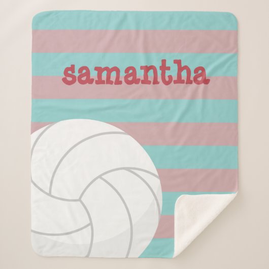ベリーレッド&アクアジャイアントバレーボールストライプの シェルパブランケット (正面)