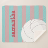 ベリーレッド&アクアジャイアントバレーボールストライプの シェルパブランケット (正面(横))