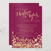 ベリーワインと金ゴールドスパークル結婚ズ 招待状 (正面/裏面)