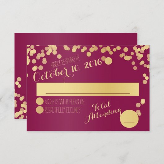ベリーワインと金ゴールドRSVP 出欠カード (正面/裏面)