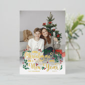 ベリー写真メリークリスマスハッピーニューイヤー 箔シーズンカード (立ち正面)