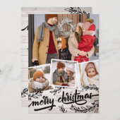 ベリー小枝淡い色の木写真コラージュメリークリスマス シーズンカード (正面/裏面)