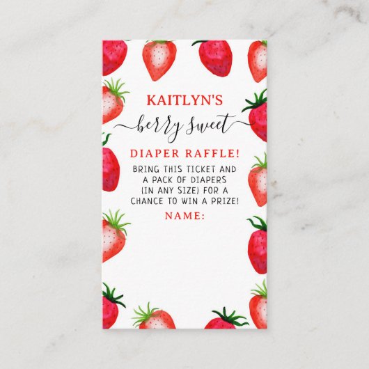 ベリー甘いちご赤ちゃんシャワーおむつラッフル エンクロージャーカード (正面)