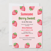 ベリー甘いピンクのイチゴのベビーシャワー 招待状 (正面)