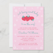 ベリー甘いベビーが道のストロベリーピンク 招待状 (正面)