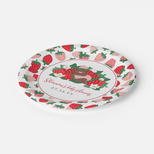 ベリー甘いベビーピンクのストロベリーガールベビーシャワー ペーパープレート (アングル)