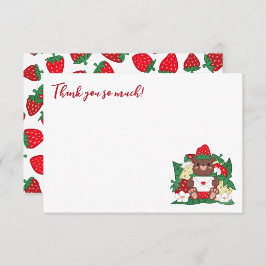 ベリー甘いベビー赤いちご熊ベビーシャワー サンキューカード (正面/裏面)