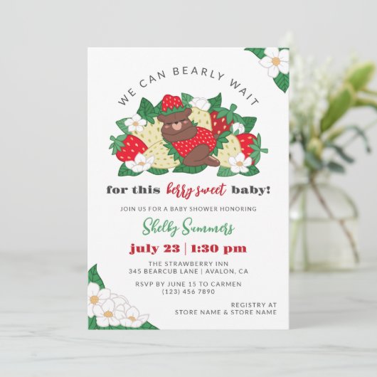 ベリー甘いベビー赤いちご赤ちゃんシャワー 招待状 (スタンド正面)