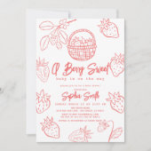 ベリー甘い手描きイチゴ女の子ベビーシャワー 招待状 (正面)