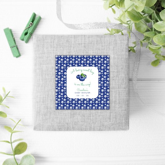 ベリー甘い男の赤ちゃんシャワーブルーベリー スクエアシール