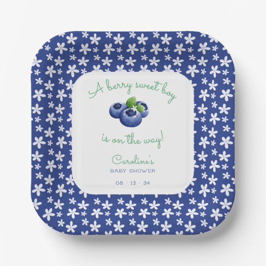 ベリー甘い男の赤ちゃんシャワーブルーベリー ペーパープレート (正面)