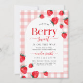ベリー甘い赤ピンクのイチゴの赤いシャワー 招待状 (正面)