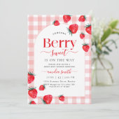 ベリー甘い赤ピンクのイチゴの赤いシャワー 招待状 (スタンド正面)