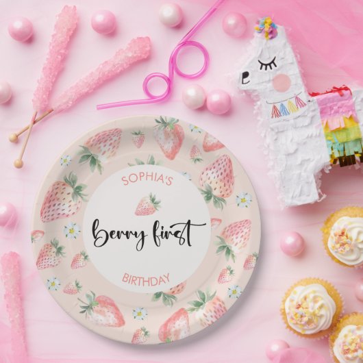 ベリー第1のイチゴ子供の誕生日 ペーパープレート (パーティー)