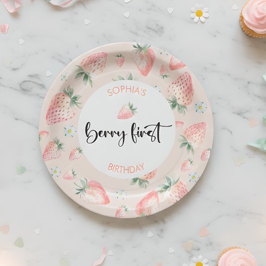 ベリー第1のイチゴ子供の誕生日 ペーパープレート