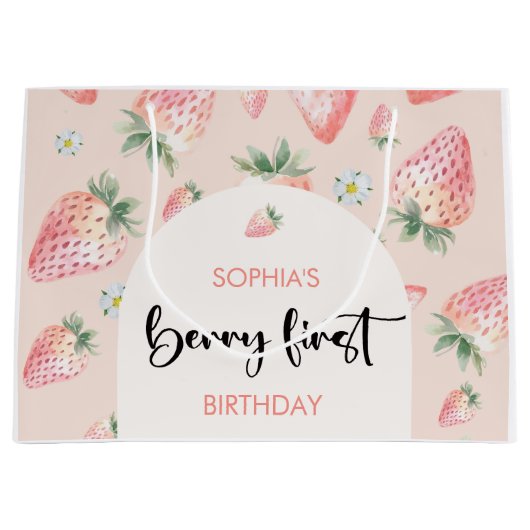 ベリー第1のイチゴ子供の誕生日 ラージペーパーバッグ (正面)