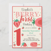 ベリー第1のイチゴ子供の誕生日 招待状 (正面)