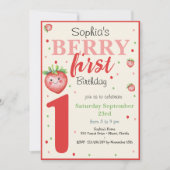 ベリー第1のイチゴ子供の誕生日 招待状 (正面)