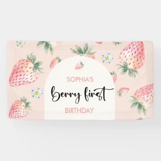 ベリー第1のイチゴ子供の誕生日 横断幕 (横)